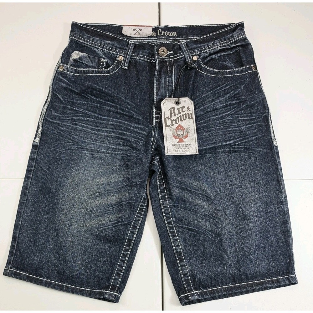 Axe & Crown Men's Distressed Blue Denim Shorts Size 30 Y2K Preppy Thick Stitch